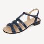 Sandale dama bleumarin din piele naturala cu cusaturi albe S2BL